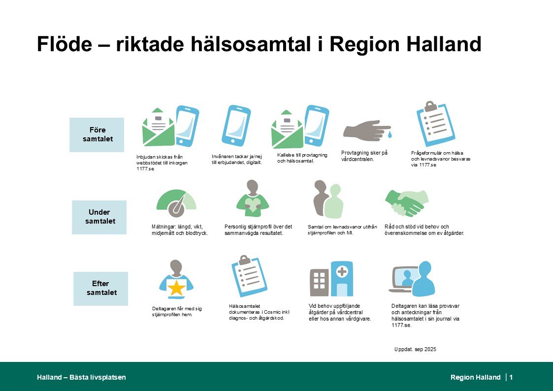 flödesbild som visar vad som händer på ett hälsosamtal före, under och efter samtalet.